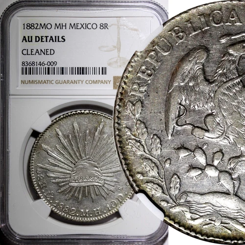MEXICO Silver 1882 MO MH 8 Reales Mexico City  NGC AU DETAILS KM# 377.10 (09)