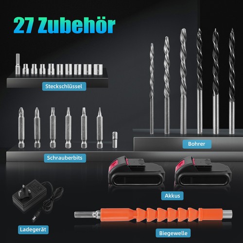 21V Cordless Combi Hammer Impact Drill Driver Electric Screwdriver Kit+2 Battery - Picture 11 of 11