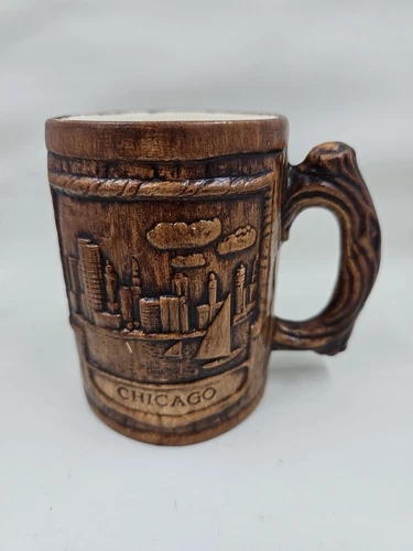 Coffee Mug, Vintage Chicago Souvenir Mug With Wood Tree trunk background
