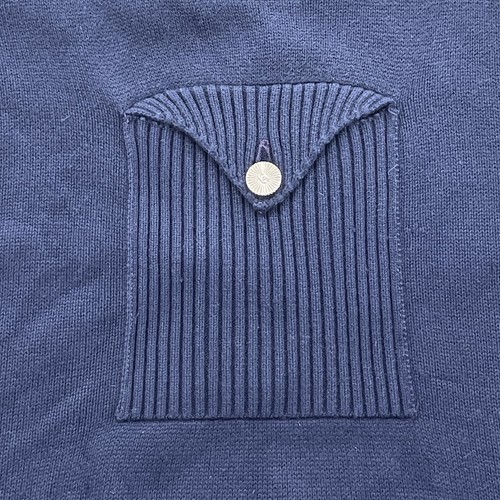 Auth CHANEL 'Excellent Condition' Pocket Gold Coco Button Pullover Cotton Navy - Picture 7 of 14