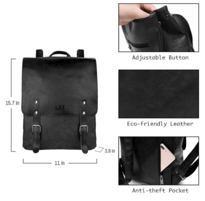 LXY Vegan Leather Backpack Vintage Laptop Bookbag For Women  display picture 1