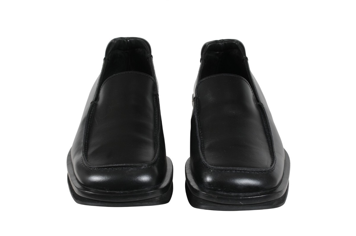 靴 99aw archive prada leather square loafer Prada - Brushed Leather Square Toe Loafers in Black
