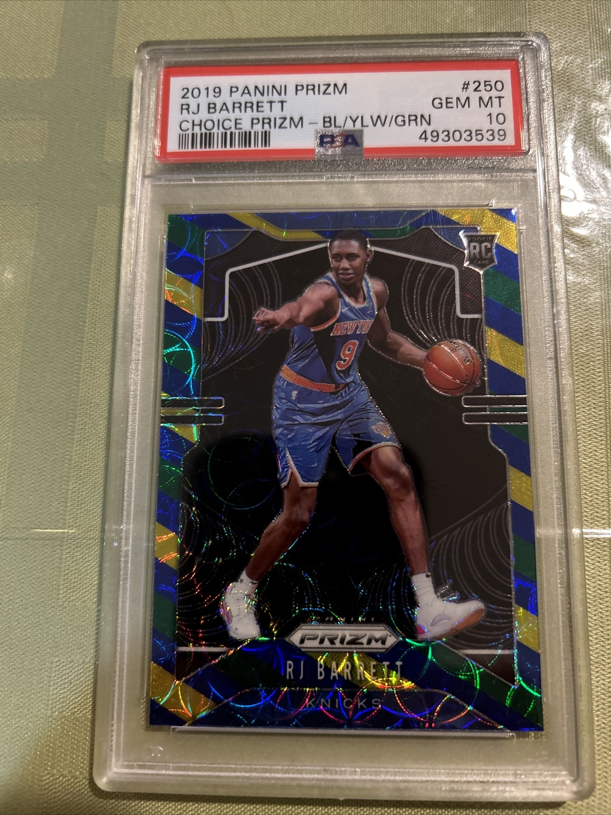 2019 Prizm RJ Barrett Rookie Choice Blue/Yellow/Green PSA 10