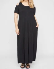 Catherines Plus BLACK GRAMERCY OPEN-SHOULDER MAXI DRESS Petite 3X 26/28