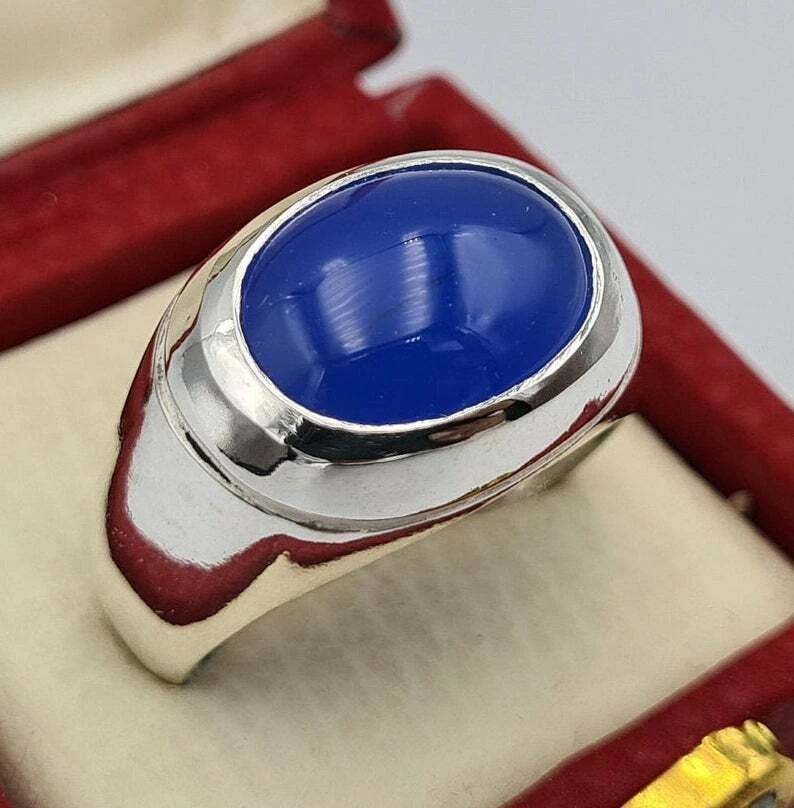 Rare blue yemeni aqeeq yamni yemen akik agate hakik bague mens rings easter  gift