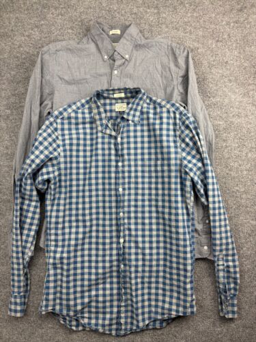 J. Crew Secret Wash Classic Shirt Lot of 2 Men's MT Blue Gray Long Sleeve