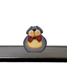 HP Grey Puppy Dog with Bow Tie Shelf Sitter, Wood Decoration, ByBrendasHand