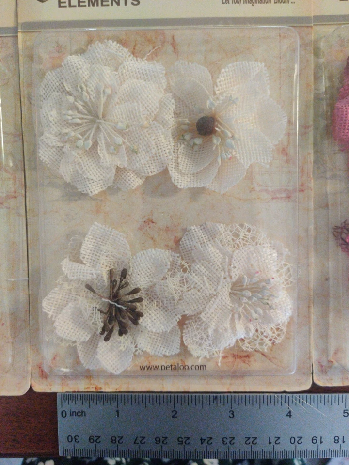 Lot 5 Petaloo Floral Embellishments Textured Flowers Burlap Blossom #30 - Image 3 of 4