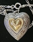 925-14k Vintage 2 Sided Heart Pendant-25x21x10mm 925 Italy Stamped Necklace 20" — photo 7