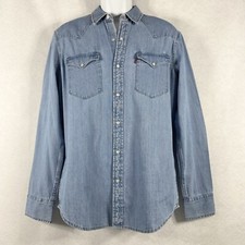 Levi s Denim Shirt Men s Medium Blue Pearl Snap Long Sleeve The Western New