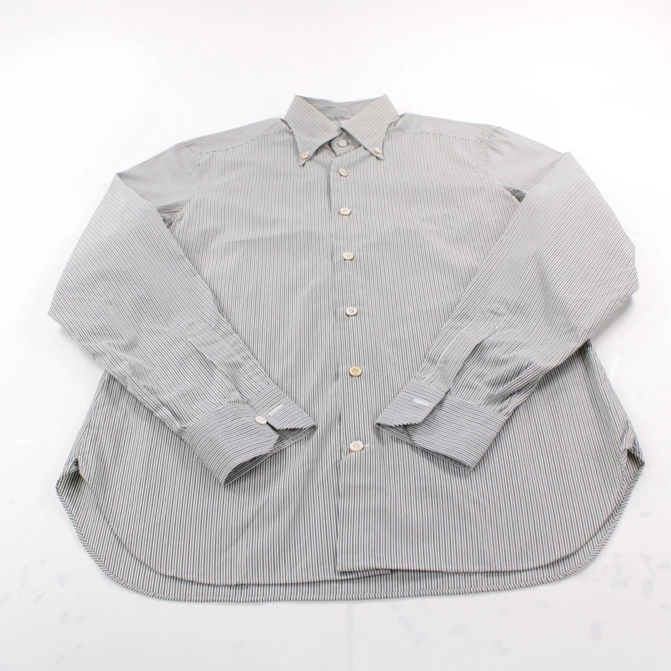 Camicia elegante Kiton nuova senza etichette taglia 15,75 40 verde con righe blu e bianche 100% cotone - Immagine 3 di 4