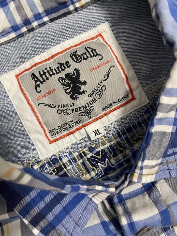 ATTITUDE GOLD Men's Blue Shirt Button Up Plaid Short Sleeve Size XL Casual Wear - Image 4 of 4