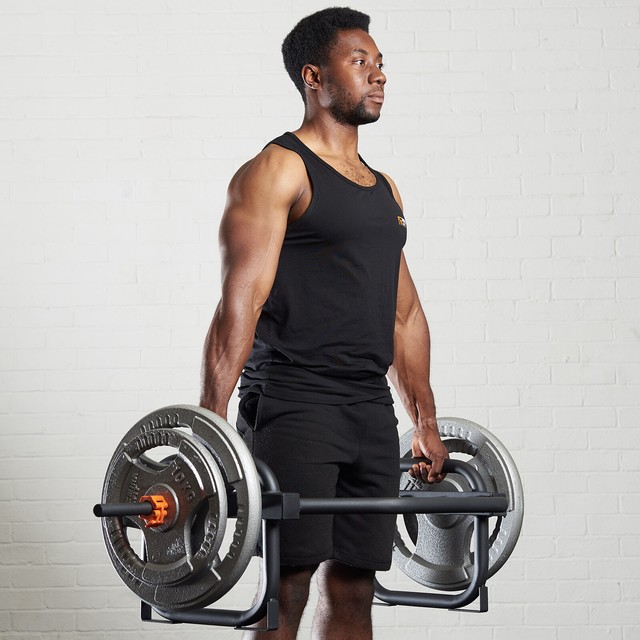 Mirafit MIF877 1 inch Standard Shrug Bar with Stand Black for sale