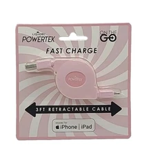 Liquipel Powertek Apple Certified Retractable Cable Fast Charge 3-Feet New!