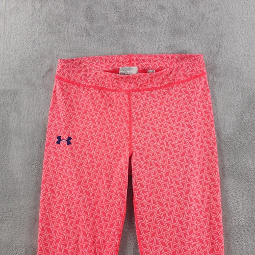 Under Armour Girls Leggings Large Pink Geometric Stretch Athleisure Active - Picture 4 of 13