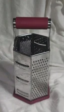 6 Sided Kitchen Grater Cheese Veggies Stainless Steel Maroon Handle