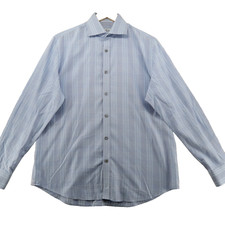Robert Graham Men's Size 15.5 39 Blue Stripe Embroidered Logo Dress Shirt