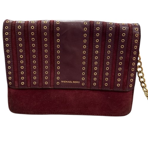 Michael Kors Brooklyn Large Grommet Maroon Suede And Leather Crossbody bag RARE - Picture 5 of 12