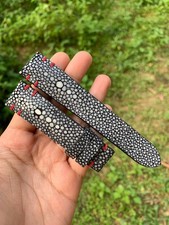 Pearl Stingray Watch Strap 16mm-24mm, Men Leather Watch Band, Black Red