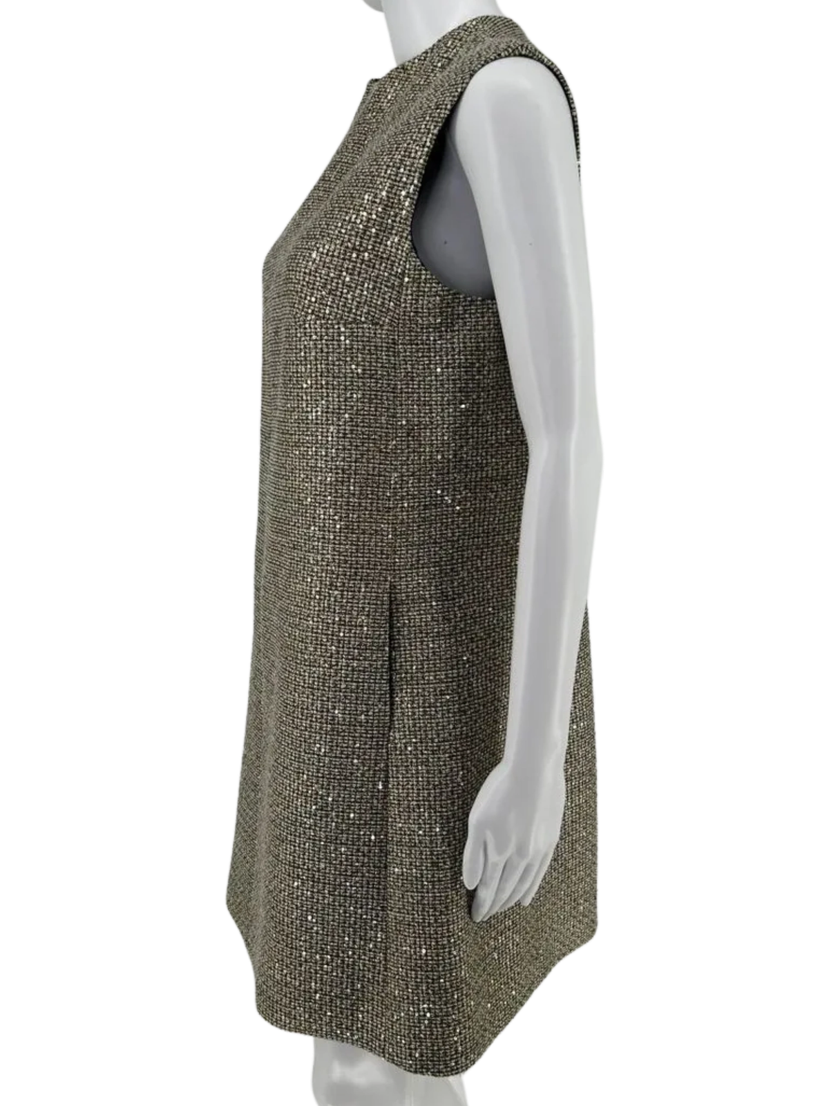 Abito a tubino Saint Laurent senza maniche in tweed scintillante e paillettes taglia 44 FR
