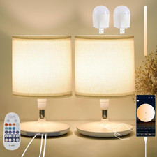 2Pcs Table Lamps Bedroom USB C A Ports, Remote and App, Stepless Dimming and 3 M