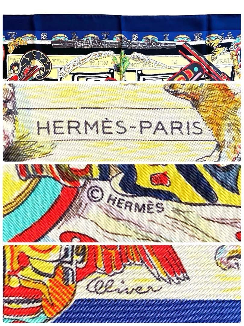 Hermes Silk Scarf Carré 90 TSITSIKA Kermit Oliver Multicolor Blue