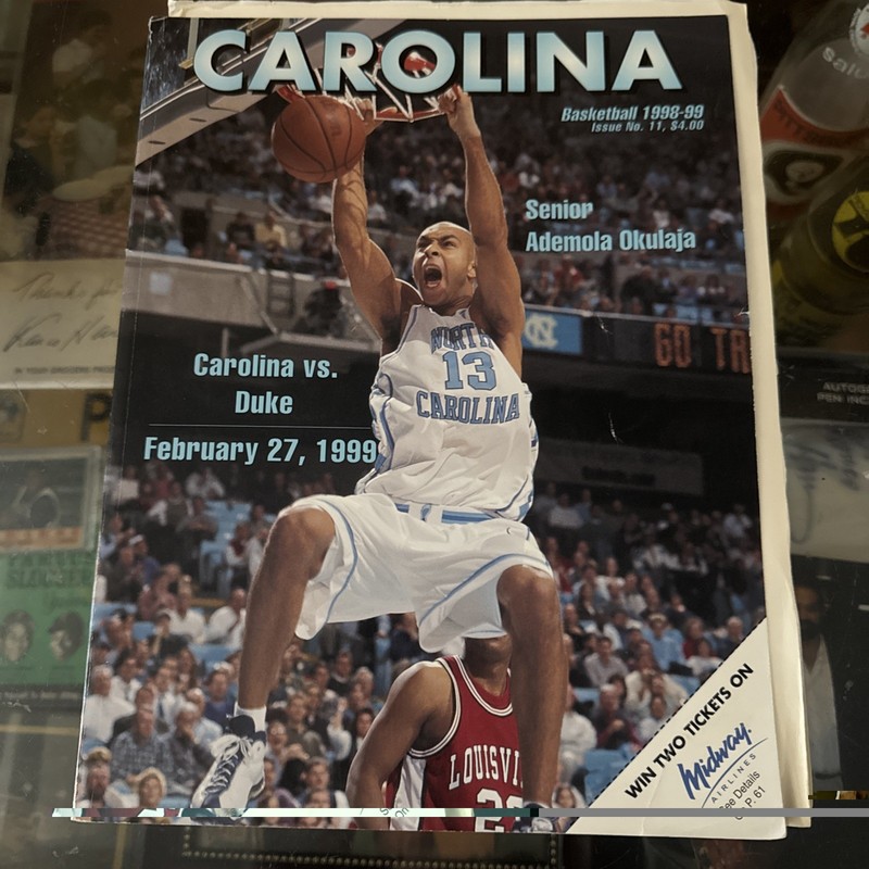 Vintage 1999 UNC TARHEEL ADEMOLA OKULAJA #13 Autograph & Game Program Vs Duke 99