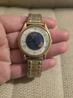 S20 Vintage Timex Men Blue Star Moon Phase Quartz 34mm Watch Untested***
