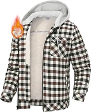 Men'S Flannel Shirt Jacket Fleece Lined Plaid Sherpa Full Zip Winter Hoodie Warm