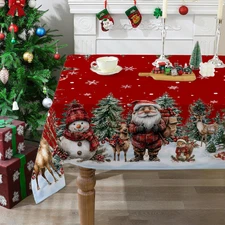 Mantel Navidad 52x70inch Rojo Muneco Nieve Santa Rectangular Resistente Agua