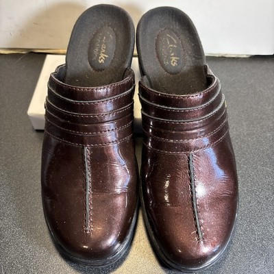 Clark s Bendable Lexi Cedar Clog Leather Burgundy  Wedge #61650 Size 7 M. VGC