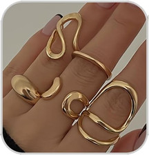 Gold Chunky Rings Set for Women Open Stacking Knuckle Ring Silver Adjustable rou