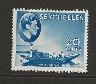 SEYCHELLES SG140 KGVI 20c Blue Fine MINT C/£45