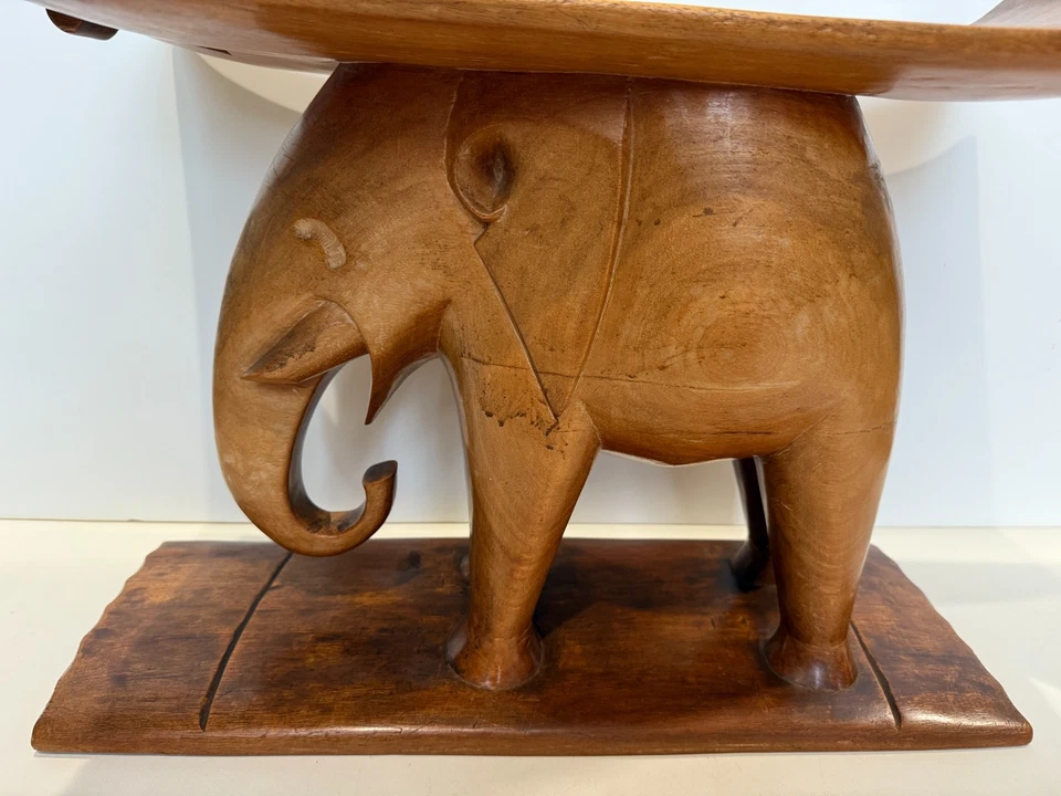 Taburete/banco de elefante de madera tallado a mano - 21,5” x 10,25” x 15,5” de alto, vintage Foto 2 de 4
