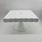 Vntg Indiana Constellation Milk Glass White Pedestal Square Cake Stand Rum Well