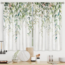 Sage Green Eucalyptus Leaves Kitchen Curtains Flower Watercolor Floral Spring Bo