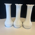 Vintage Randall Ribbed White Milk Glass Bud Vase Scalloped Top set of 3 wedding