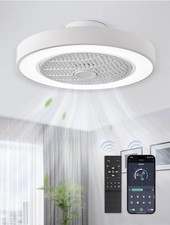 20" Bladeless LED Ceiling Fan with Light, Remote Control, 6 Speeds, White
