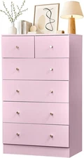 6 Draws Nightstand for Bedroom,Chest of Drawers,Dresser Bedside Table for Girl