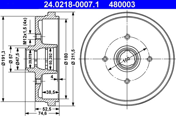 Tambour de frein ATE 24.0218-0007.1 pour Audi lot de 2 pièces d'origine