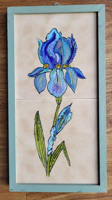 RETRO MID CENTURY ZWEI FLIESEN KERAMIK WANDRELIEF - STIEFELFLIESEN - IRIS DESIGN