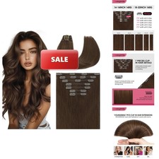 Youngsmile 14 Inch Clip in Hair Extensions 7 Pieces Chocolate Brown 4 Silk