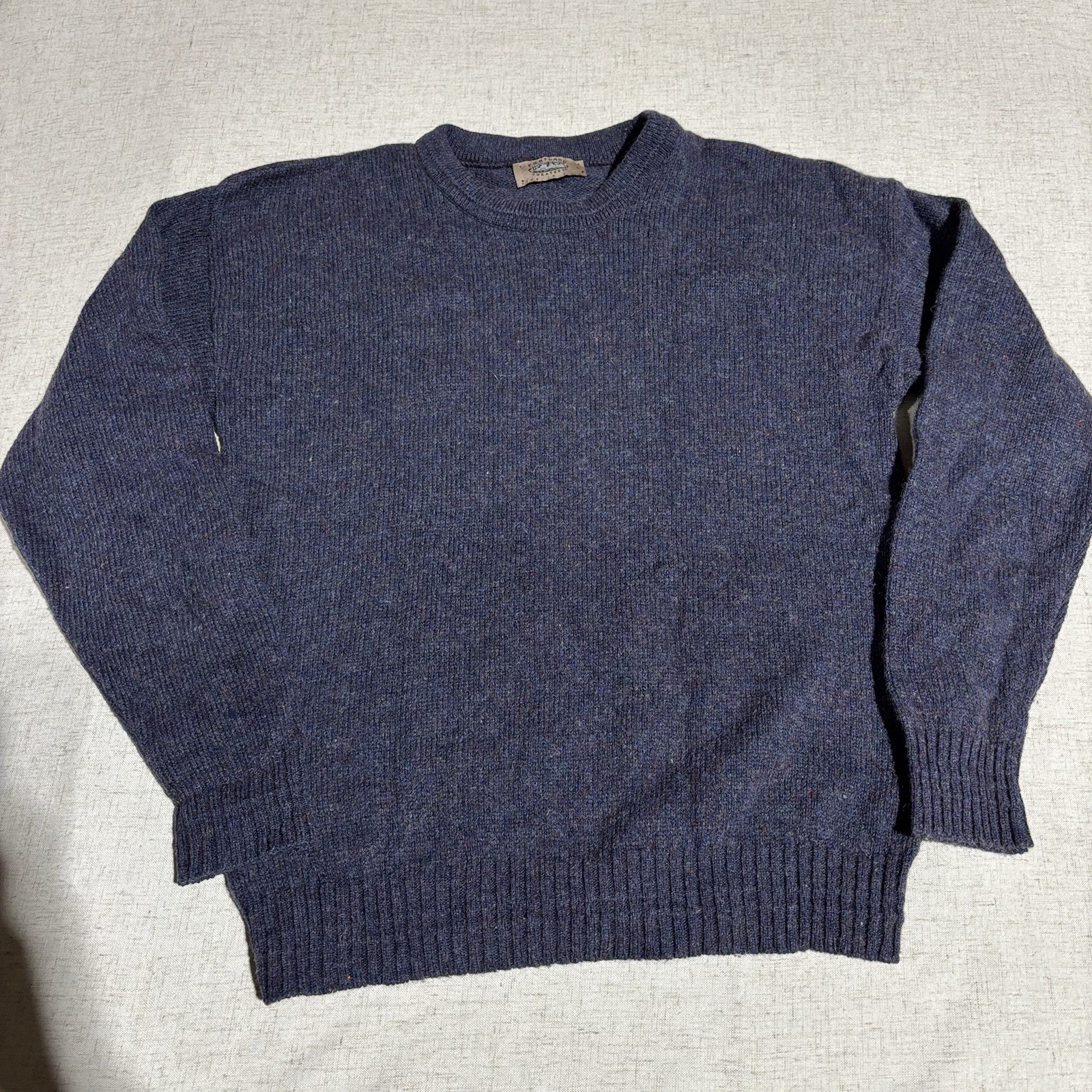 Portland Sweater Co Vintage Wool Crewneck Sweater Mens Large Blue Made in USA