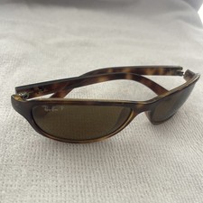 RAY BAN P GLOSSY TORT BROWN TONE POLARIZED GLASS LENS WRAP SUNGLASSES