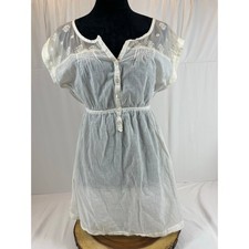 American Eagle Embroidered Sheer Henley Mini Dress White Boho Small