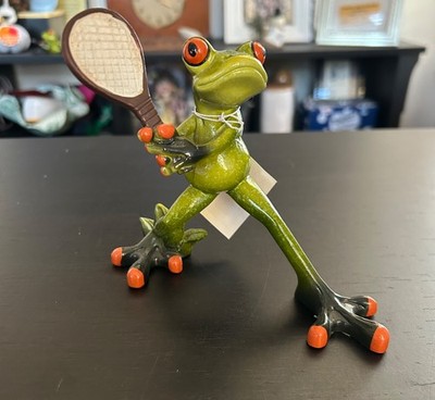 NWT Playful Frog Figurine Playing Tennis