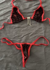 Red And Black Spider Thong Micro Bikini With Sequins Exotic Dancewear