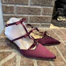 Jewel Badgley Mischka Elisabetta Bow Pointed Toe Pumps Bordeaux Satin Size 8.5M