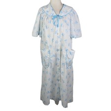 Vintage 80s White and Blue Bow Print Muumuu House Dress Robe