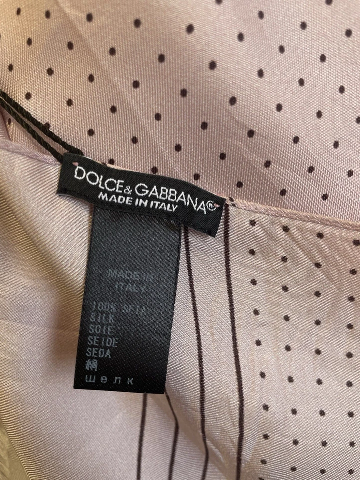 Y7# Dolce & Gabbana 100% Seda Lunares Bufanda Rosa Marrón Rayas Borde Lujo Foto 3 de 4